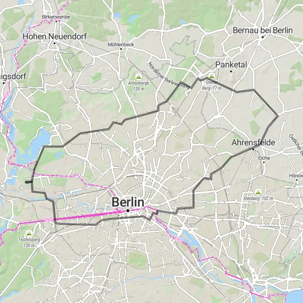 Karten-Miniaturansicht der Radinspiration "Seen und Sehenswürdigkeiten" in Berlin, Germany. Erstellt vom Tarmacs.app-Routenplaner für Radtouren