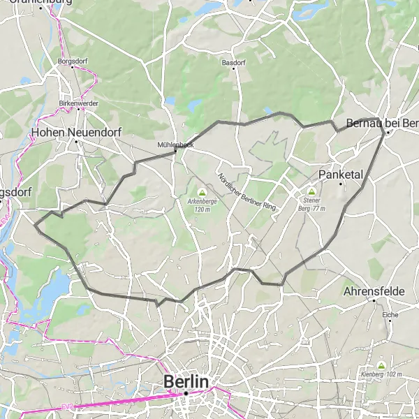 Map miniature of "Road Cycling Adventure through Berlin's Outskirts" cycling inspiration in Berlin, Germany. Generated by Tarmacs.app cycling route planner