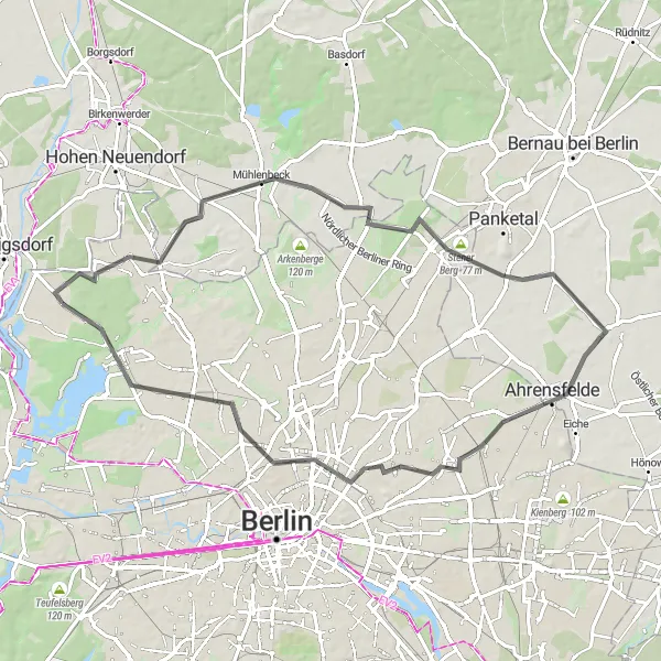 Map miniature of "Heiligensee Loop - Road Bike Route" cycling inspiration in Berlin, Germany. Generated by Tarmacs.app cycling route planner