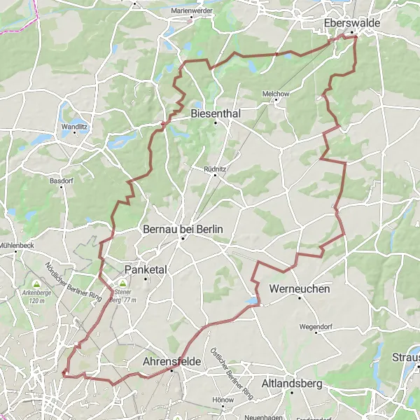 Map miniature of "Off-Road Adventure to Eberswalde" cycling inspiration in Berlin, Germany. Generated by Tarmacs.app cycling route planner