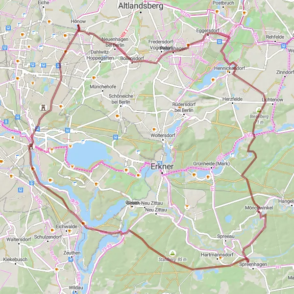 Karten-Miniaturansicht der Radinspiration "Hönow bis Berliner Balkon" in Berlin, Germany. Erstellt vom Tarmacs.app-Routenplaner für Radtouren