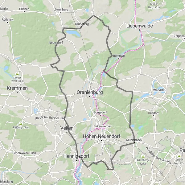 Map miniature of "The Hennigsdorf Loop" cycling inspiration in Berlin, Germany. Generated by Tarmacs.app cycling route planner