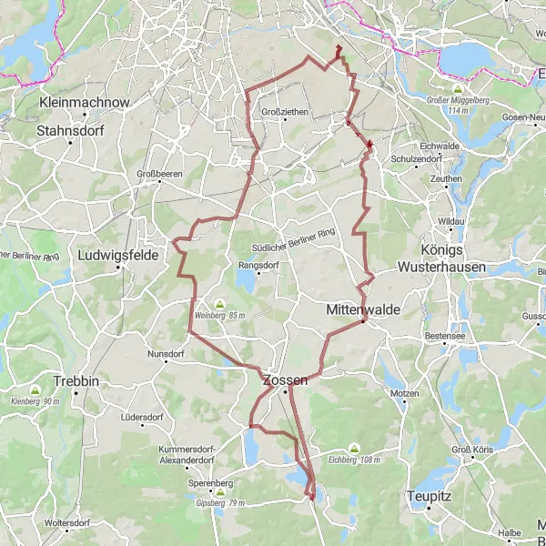 Karten-Miniaturansicht der Radinspiration "Große Gravel-Tour durch die Natur" in Berlin, Germany. Erstellt vom Tarmacs.app-Routenplaner für Radtouren
