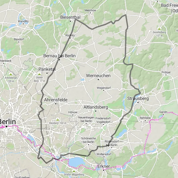 Map miniature of "Berlin Grand Tour" cycling inspiration in Berlin, Germany. Generated by Tarmacs.app cycling route planner