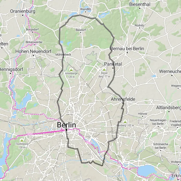 Map miniature of "Berlin Adventure" cycling inspiration in Berlin, Germany. Generated by Tarmacs.app cycling route planner
