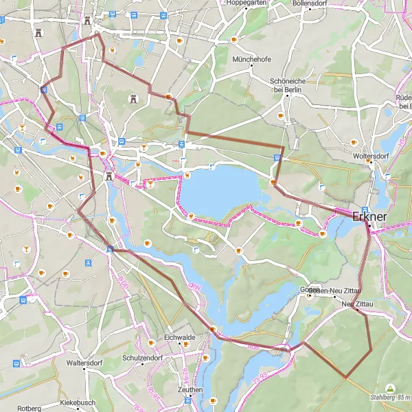 Map miniature of "Gravel Adventure" cycling inspiration in Berlin, Germany. Generated by Tarmacs.app cycling route planner