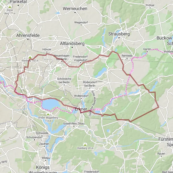 Map miniature of "Gravel Adventure to Köpenick" cycling inspiration in Berlin, Germany. Generated by Tarmacs.app cycling route planner