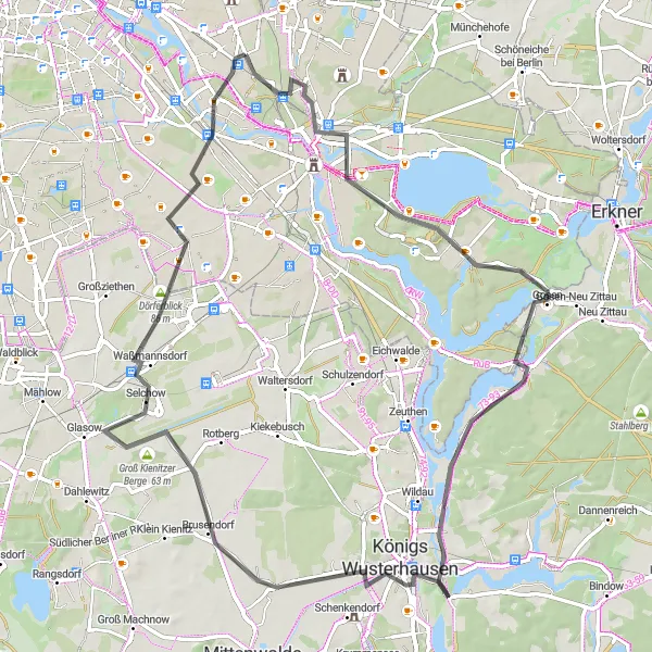 Map miniature of "Landscape Loop" cycling inspiration in Berlin, Germany. Generated by Tarmacs.app cycling route planner