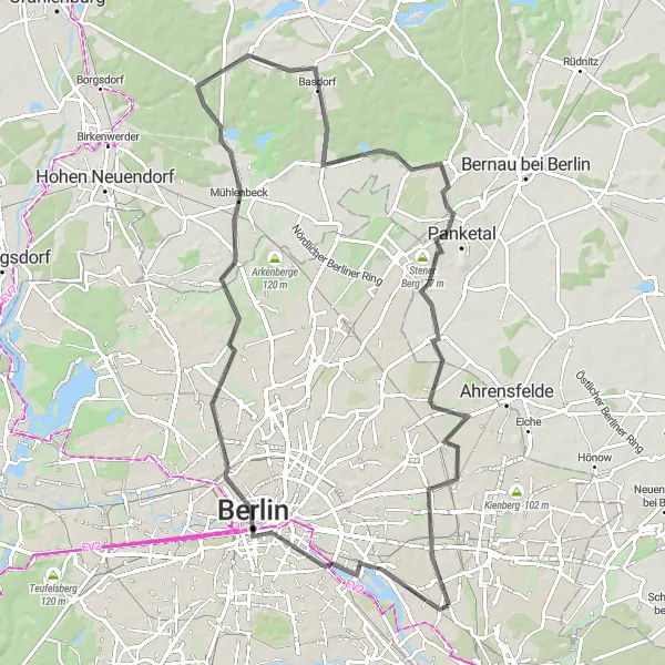 Karten-Miniaturansicht der Radinspiration "Panorama-Rundweg durch Berlin" in Berlin, Germany. Erstellt vom Tarmacs.app-Routenplaner für Radtouren