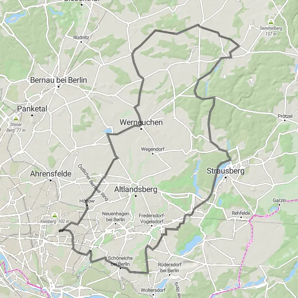 Karten-Miniaturansicht der Radinspiration "Radtour um Kaulsdorf - Hönow bis Mahlsdorf" in Berlin, Germany. Erstellt vom Tarmacs.app-Routenplaner für Radtouren