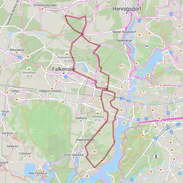 Map miniature of "Falkenhagener Feld to Kladow Gravel Route" cycling inspiration in Berlin, Germany. Generated by Tarmacs.app cycling route planner