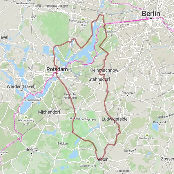 Map miniature of "Wilhelmstadt to Groß Glienicke Gravel Route" cycling inspiration in Berlin, Germany. Generated by Tarmacs.app cycling route planner