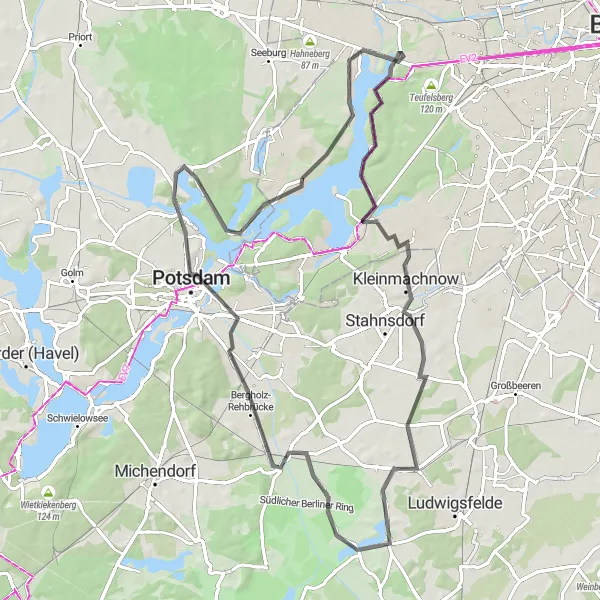 Map miniature of "Kladow-Kleinmachnow-Potsdam-Kladow Cycling Route" cycling inspiration in Berlin, Germany. Generated by Tarmacs.app cycling route planner