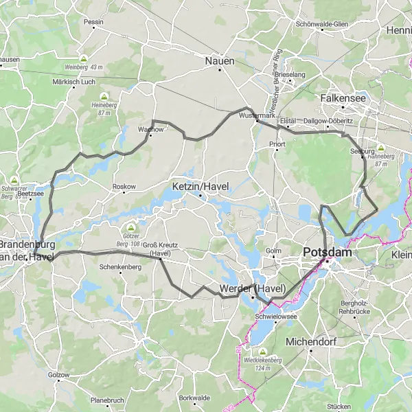 Map miniature of "Kladow - Potsdam - Werder (Havel) - Kladow" cycling inspiration in Berlin, Germany. Generated by Tarmacs.app cycling route planner