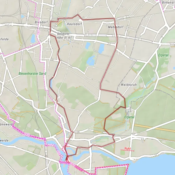 Map miniature of "Schloss Biesdorf and Altstadt Köpenick" cycling inspiration in Berlin, Germany. Generated by Tarmacs.app cycling route planner