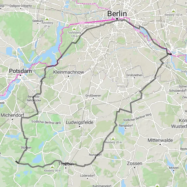 Map miniature of "Berlin Gravel Adventure" cycling inspiration in Berlin, Germany. Generated by Tarmacs.app cycling route planner