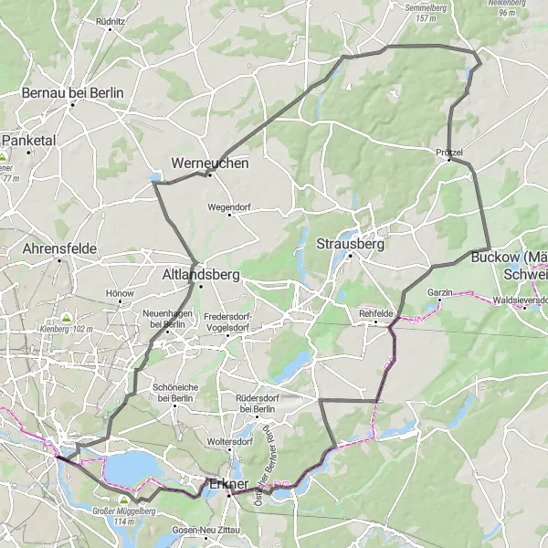 Map miniature of "Scenic Road Cycling Tour" cycling inspiration in Berlin, Germany. Generated by Tarmacs.app cycling route planner