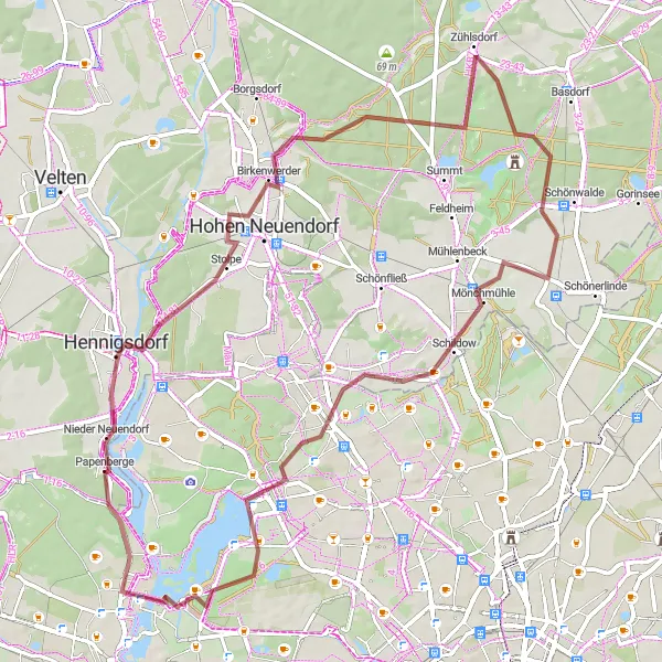 Map miniature of "Konradshöhe to Hohen Neuendorf Circuit" cycling inspiration in Berlin, Germany. Generated by Tarmacs.app cycling route planner