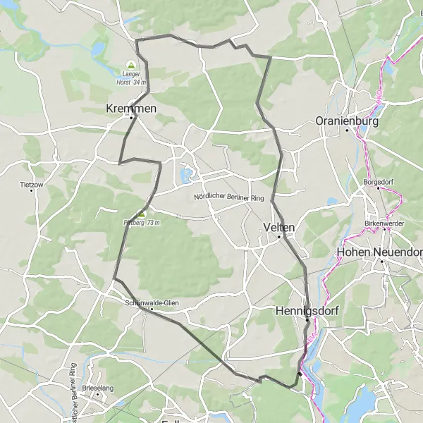 Map miniature of "Konradshöhe to Perwenitz Circuit" cycling inspiration in Berlin, Germany. Generated by Tarmacs.app cycling route planner