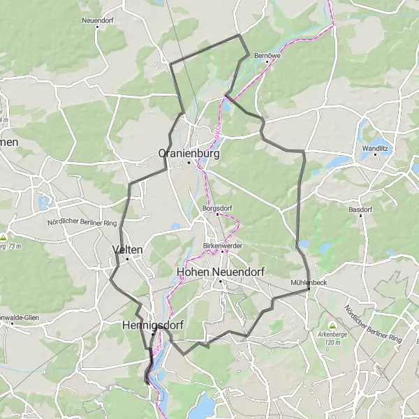 Karten-Miniaturansicht der Radinspiration "Rundweg durch das Umland von Konradshöhe" in Berlin, Germany. Erstellt vom Tarmacs.app-Routenplaner für Radtouren