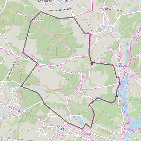 Map miniature of "Konradshöhe to Falkensee" cycling inspiration in Berlin, Germany. Generated by Tarmacs.app cycling route planner