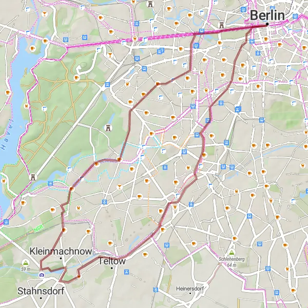 Map miniature of "Explore Countryside Beauty and Historical Gems" cycling inspiration in Berlin, Germany. Generated by Tarmacs.app cycling route planner