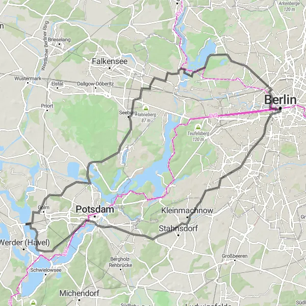 Karten-Miniaturansicht der Radinspiration "Potsdamer Schlösserrunde" in Berlin, Germany. Erstellt vom Tarmacs.app-Routenplaner für Radtouren
