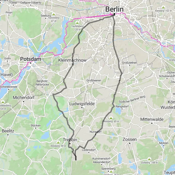 Karten-Miniaturansicht der Radinspiration "Berlin umrunden" in Berlin, Germany. Erstellt vom Tarmacs.app-Routenplaner für Radtouren