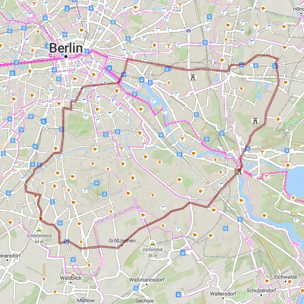 Map miniature of "Kreuzberg to Lankwitz Gravel Cycling Route" cycling inspiration in Berlin, Germany. Generated by Tarmacs.app cycling route planner