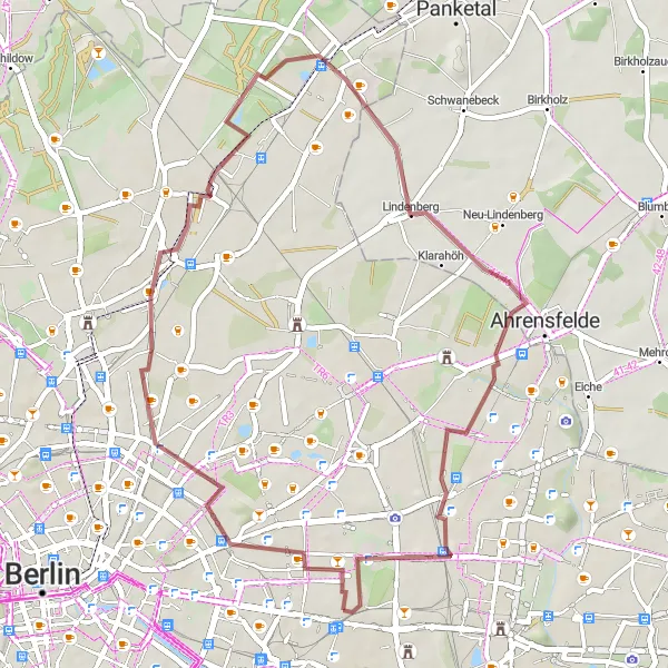 Map miniature of "Lichtenberg Gravel Loop" cycling inspiration in Berlin, Germany. Generated by Tarmacs.app cycling route planner