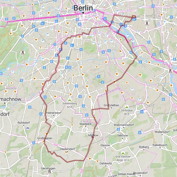Map miniature of "Lichtenberg Countryside Gravel Tour" cycling inspiration in Berlin, Germany. Generated by Tarmacs.app cycling route planner