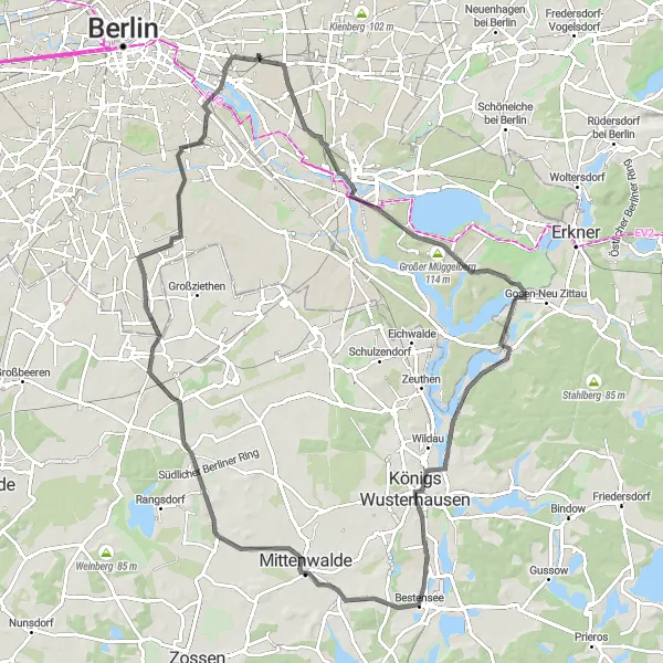Map miniature of "Lichtenberg Road Adventure" cycling inspiration in Berlin, Germany. Generated by Tarmacs.app cycling route planner