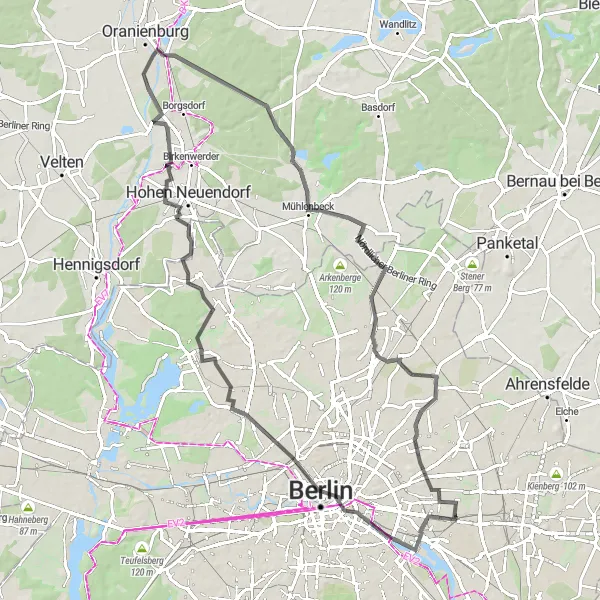 Map miniature of "Road route from Lichtenberg" cycling inspiration in Berlin, Germany. Generated by Tarmacs.app cycling route planner