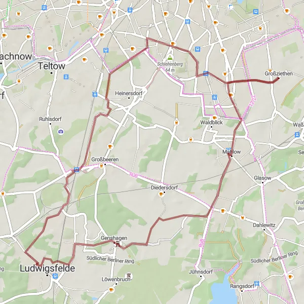 Map miniature of "Lichtenrade to Genshagen Loop" cycling inspiration in Berlin, Germany. Generated by Tarmacs.app cycling route planner