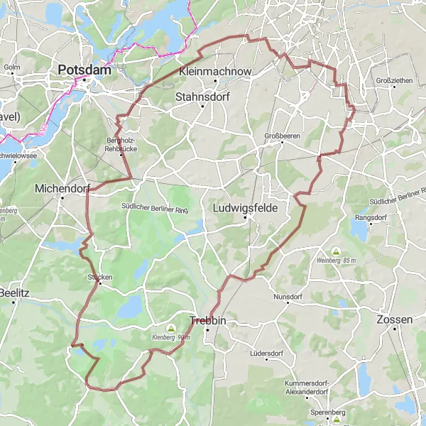 Map miniature of "Lichtenrade to Trebbin and Wildenbruch Adventure" cycling inspiration in Berlin, Germany. Generated by Tarmacs.app cycling route planner