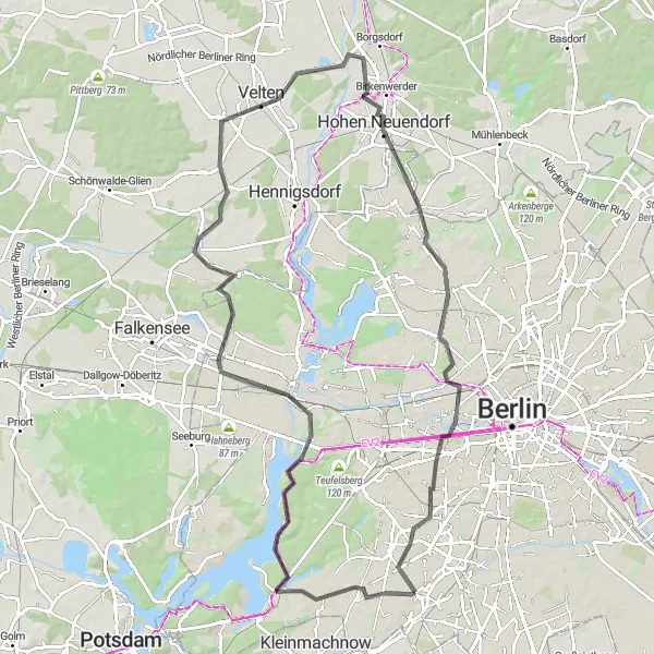 Map miniature of "Berlin Lakeside Escape" cycling inspiration in Berlin, Germany. Generated by Tarmacs.app cycling route planner