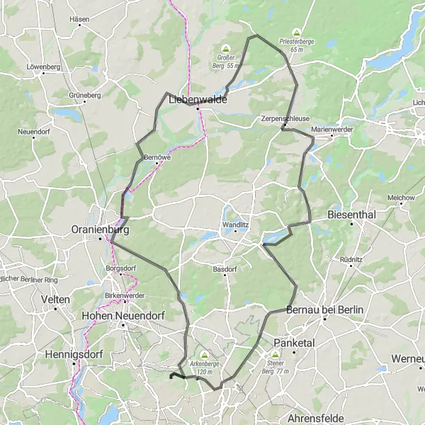 Karten-Miniaturansicht der Radinspiration "Rundfahrt von Lübars" in Berlin, Germany. Erstellt vom Tarmacs.app-Routenplaner für Radtouren