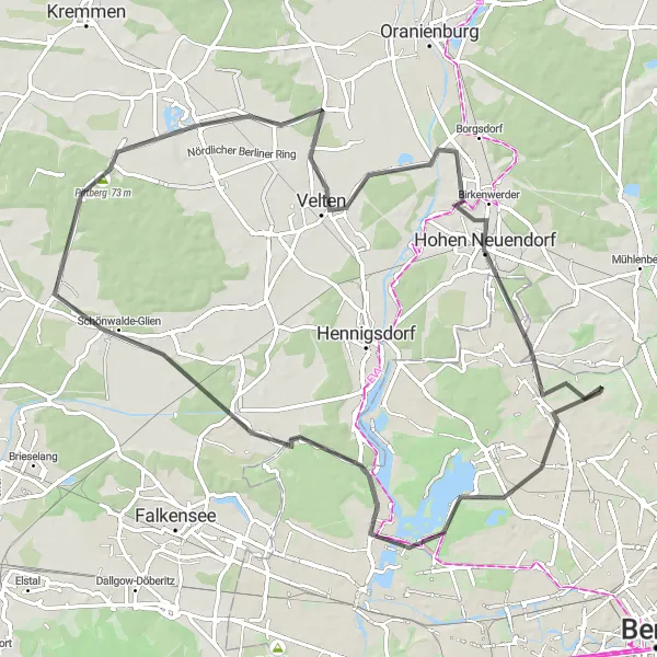 Map miniature of "Scenic Ride to Suburbs" cycling inspiration in Berlin, Germany. Generated by Tarmacs.app cycling route planner