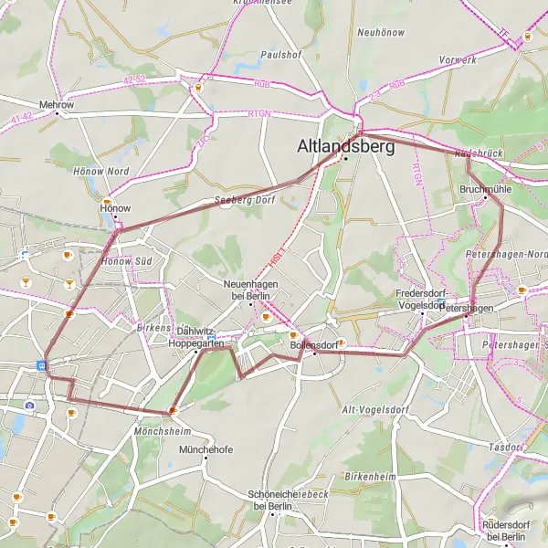 Map miniature of "Scenic Gravel Ride to Schloss Dahlwitz" cycling inspiration in Berlin, Germany. Generated by Tarmacs.app cycling route planner