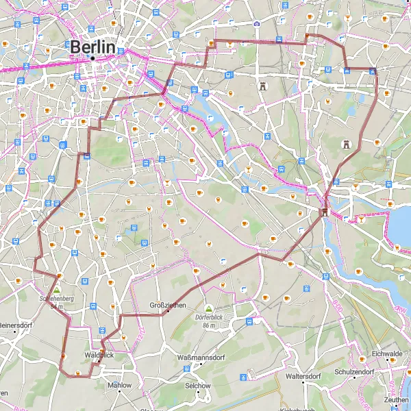 Map miniature of "Gravel Adventure to Former Tempelhof Airport and Oberbaumbrücke" cycling inspiration in Berlin, Germany. Generated by Tarmacs.app cycling route planner