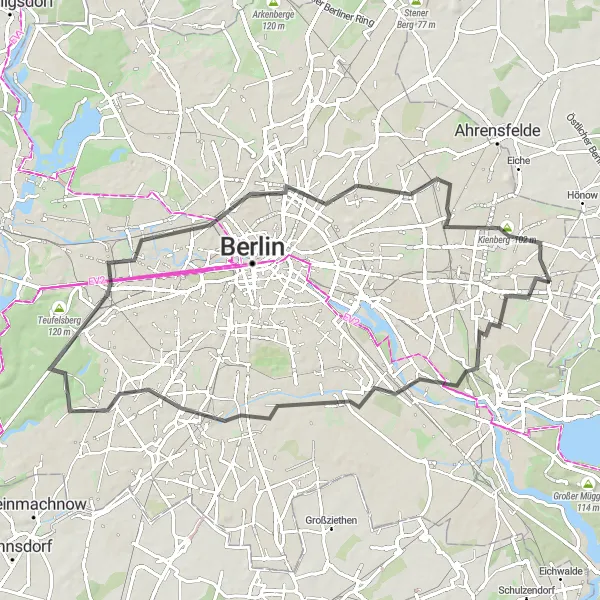 Map miniature of "Mahlsdorf to Biesdorfer Höhe Circuit" cycling inspiration in Berlin, Germany. Generated by Tarmacs.app cycling route planner