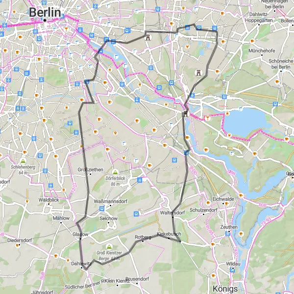 Karten-Miniaturansicht der Radinspiration "Berlin-Tour durch Waltersdorf und Dahlewitz" in Berlin, Germany. Erstellt vom Tarmacs.app-Routenplaner für Radtouren