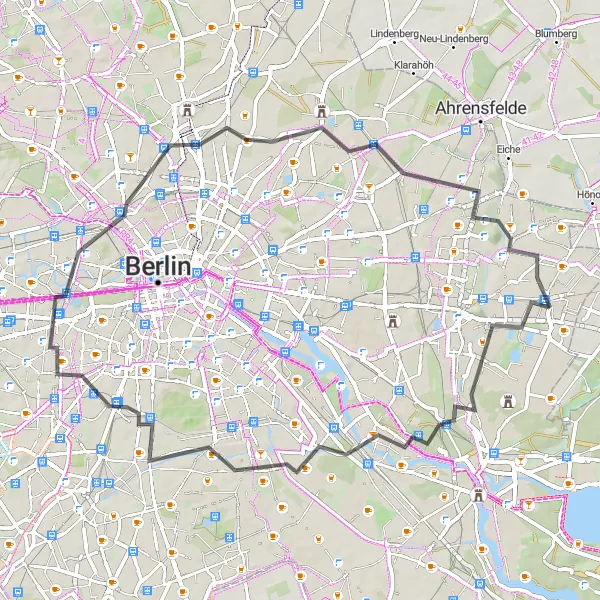 Map miniature of "Scenic Tour to Modellpark Berlin-Brandenburg and Bockwindmühle Marzahn" cycling inspiration in Berlin, Germany. Generated by Tarmacs.app cycling route planner