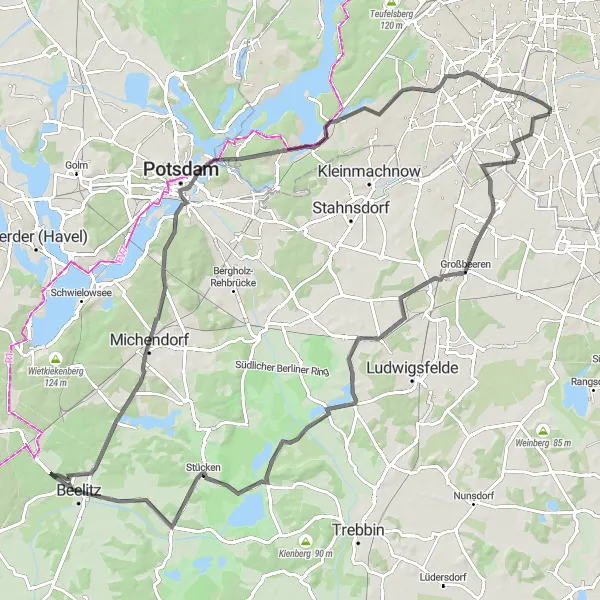 Karten-Miniaturansicht der Radinspiration "Rund um den Großen Seddiner See" in Berlin, Germany. Erstellt vom Tarmacs.app-Routenplaner für Radtouren