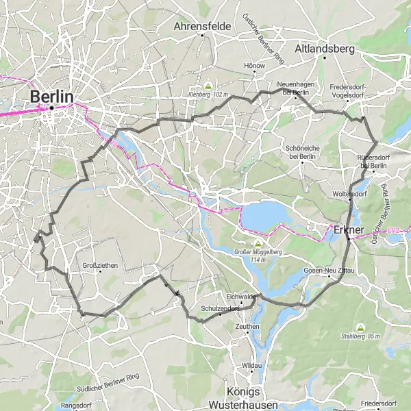 Map miniature of "Marienfelde Countryside Road Adventure" cycling inspiration in Berlin, Germany. Generated by Tarmacs.app cycling route planner