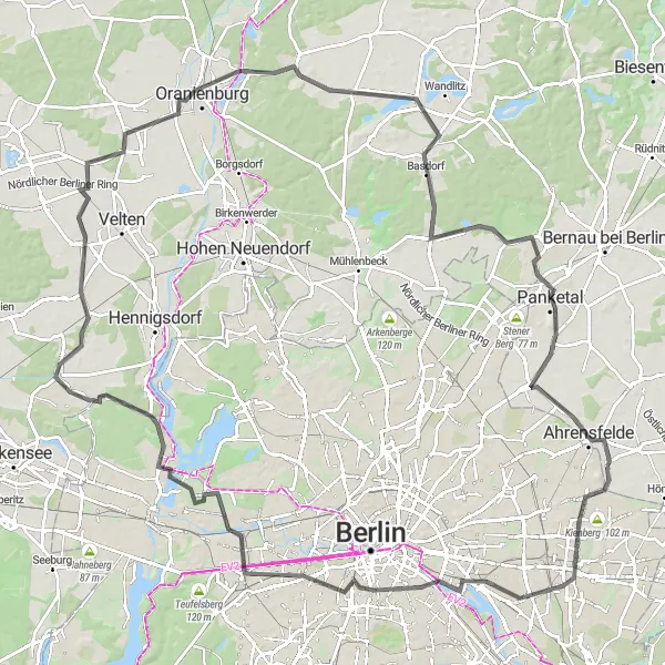 Map miniature of "Marzahn to Funkturm" cycling inspiration in Berlin, Germany. Generated by Tarmacs.app cycling route planner