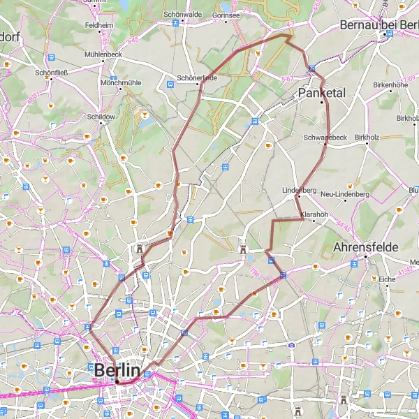 Map miniature of "Berlin Gravel Escape" cycling inspiration in Berlin, Germany. Generated by Tarmacs.app cycling route planner