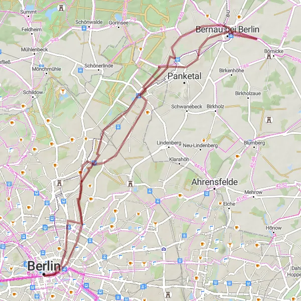 Karten-Miniaturansicht der Radinspiration "Natur pur - Durch Wälder und Hügel rund um Berlin" in Berlin, Germany. Erstellt vom Tarmacs.app-Routenplaner für Radtouren