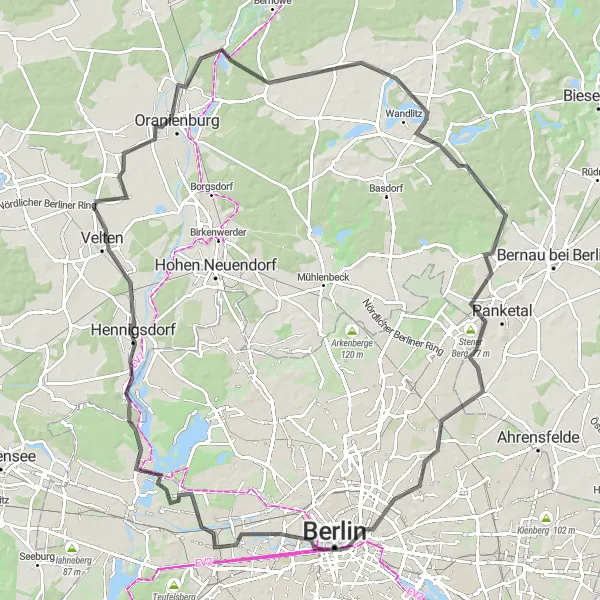 Map miniature of "Berlin Epic Road Journey" cycling inspiration in Berlin, Germany. Generated by Tarmacs.app cycling route planner