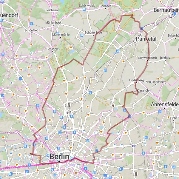 Map miniature of "Hobrechtsfelde and Schwanebeck Gravel Loop" cycling inspiration in Berlin, Germany. Generated by Tarmacs.app cycling route planner